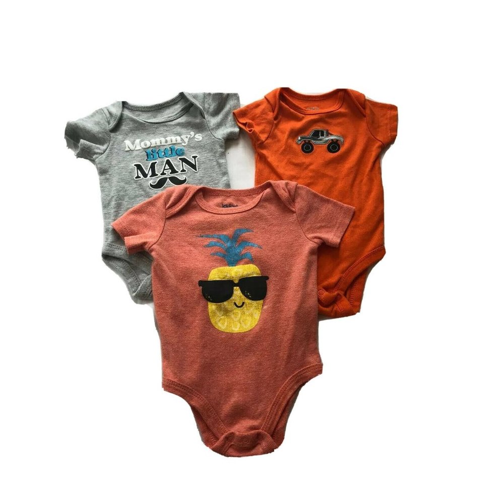 Child Of Mine Baby Boy's Set of 3 Bodysuit Gray Orange Red 0-3 M